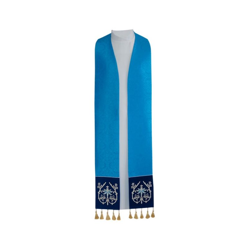 Stuła kapłańska z chwostami, aksamitne pasy (niebieska)