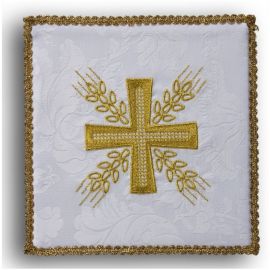 Palka haftowana biała - Krzyż i kłosy