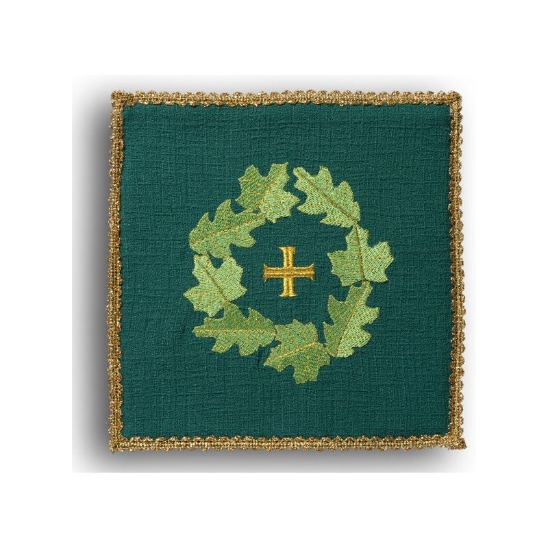 Palka haftowana zielona - Krzyż + liście