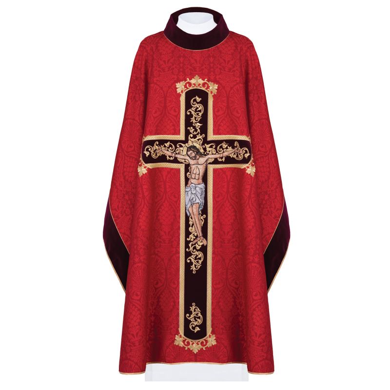 Ornat haftowany Jezus na krzyżu - czerwony (190)