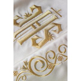 Welon liturgiczny IHS haftowany, ecru satyna (17)