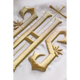 Welon liturgiczny IHS haftowany, ecru satyna (17)