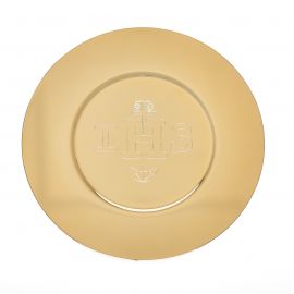 Patena wyprofilowana, złocona z napisem IHS śr. 16,5 cm - PATENY LITURGICZNE - Nowość