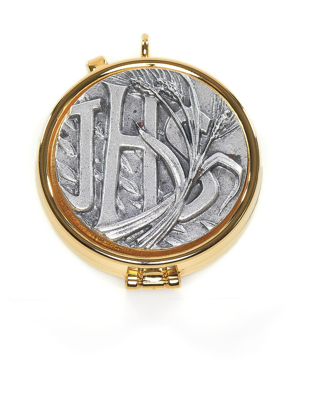 Cyborium z mosiądzu, pozłacane - IHS, kłos pszenicy