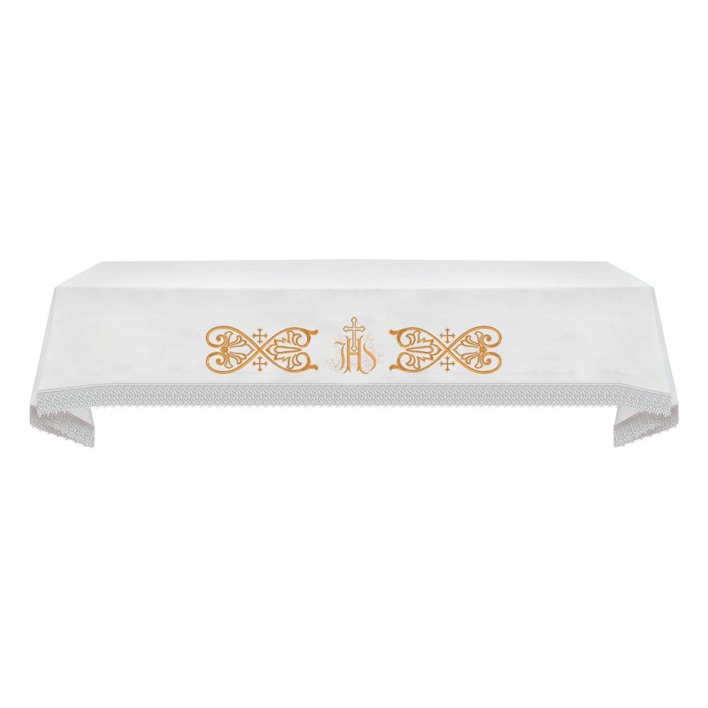 Obrus ołtarzowy haftowany IHS + gipiura (21)