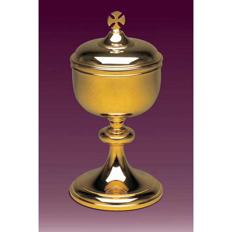 Puszka na komunikanty mosiężna, pozłacana,  h: 28 cm. - Puszka na komunikanty mosiężna, pozłacana,  h: 28 cm.