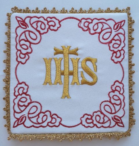 Palka biała haftowana IHS (2)