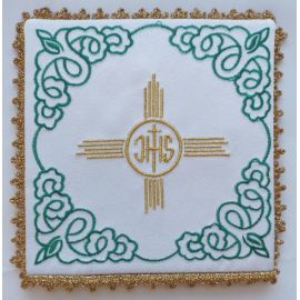 Palka haftowana IHS + złoty krzyż (4) - kolor biały, srebrny - Nowość
