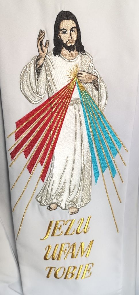 Stuła haftowana  Jezus Miłosierny, Święta Faustyna - zdjęcie 5 - Stuła haftowana  Jezus Miłosierny, Święta Faustyna