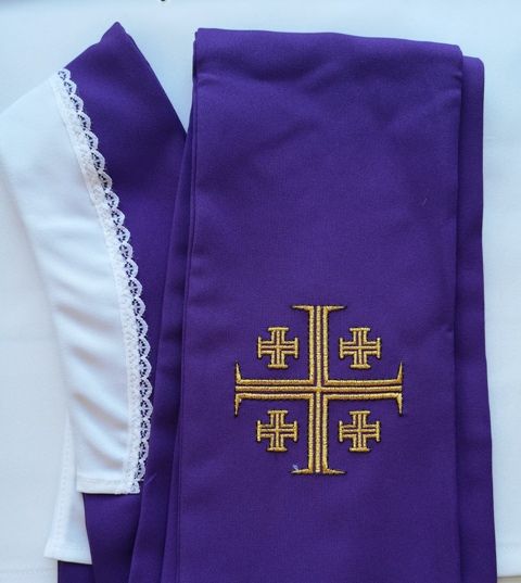 Stuła fioletowa Krzyż Jerozolimski do koncelebry