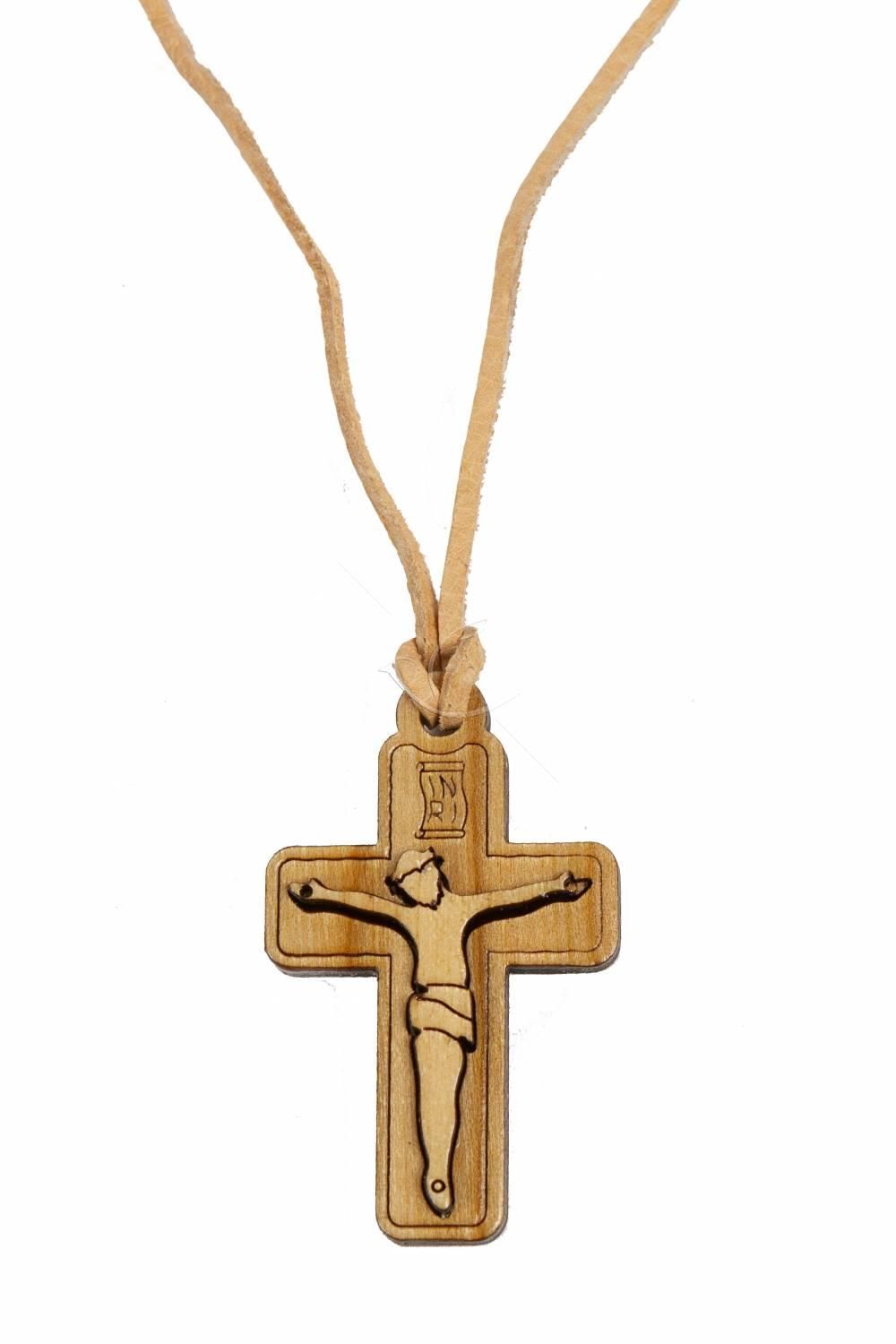 Drewniany krzyżyk z rzemykiem