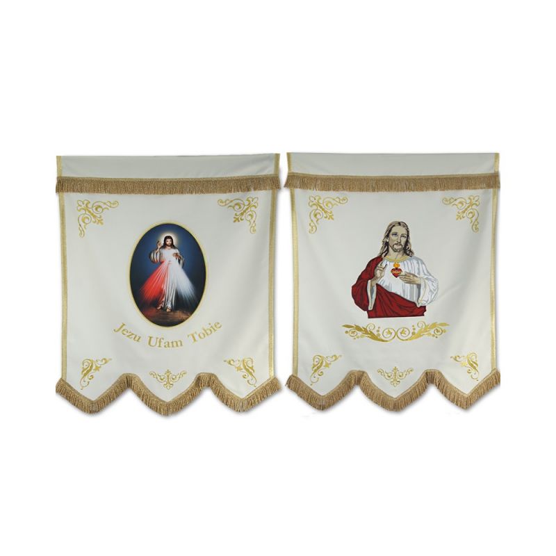 Chorągiew haftowana+ druk Serce Pana Jezusa, Jezus Miłosierny - Chorągiew haftowana+ druk Serce Pana Jezusa, Jezus Miłosierny