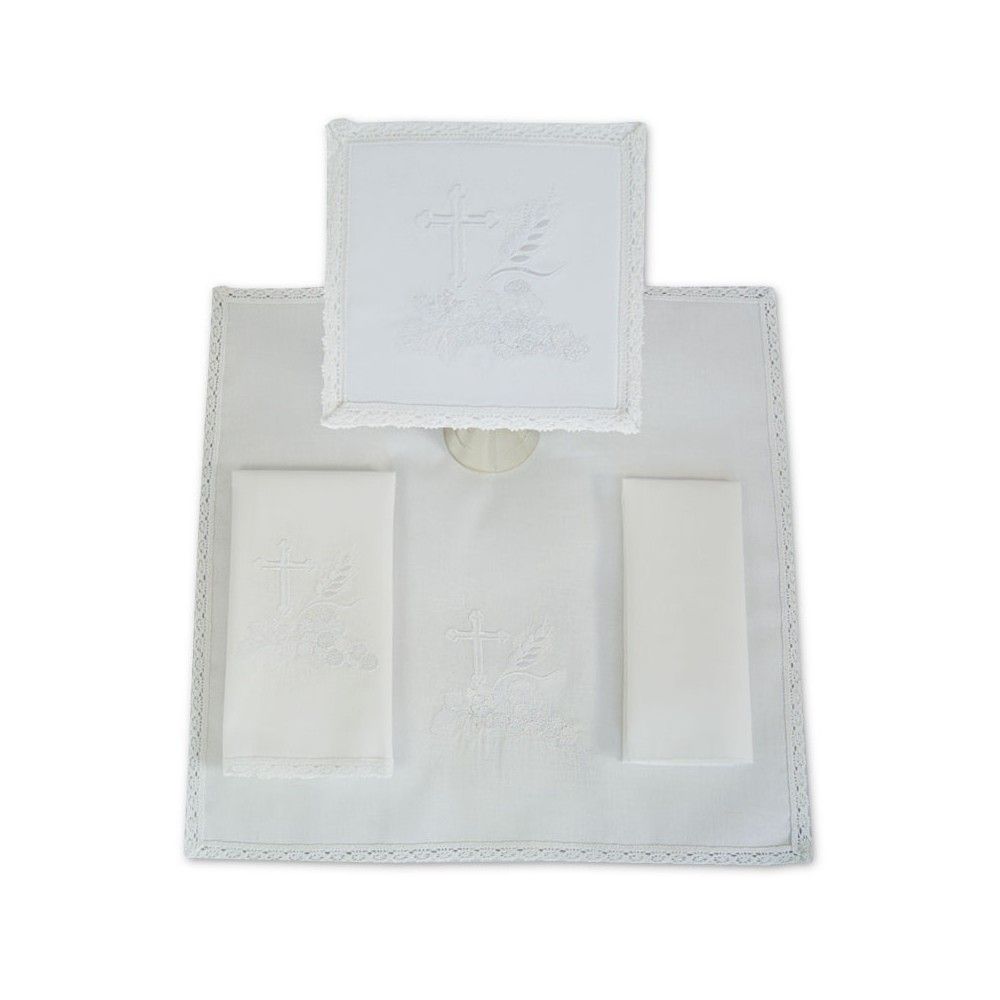 Bielizna kielichowa haft biały Krzyż, kłosy (19)