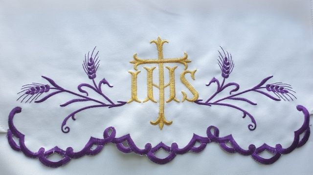 Obrus ołtarzowy haftowany - Kłosy IHS (75)