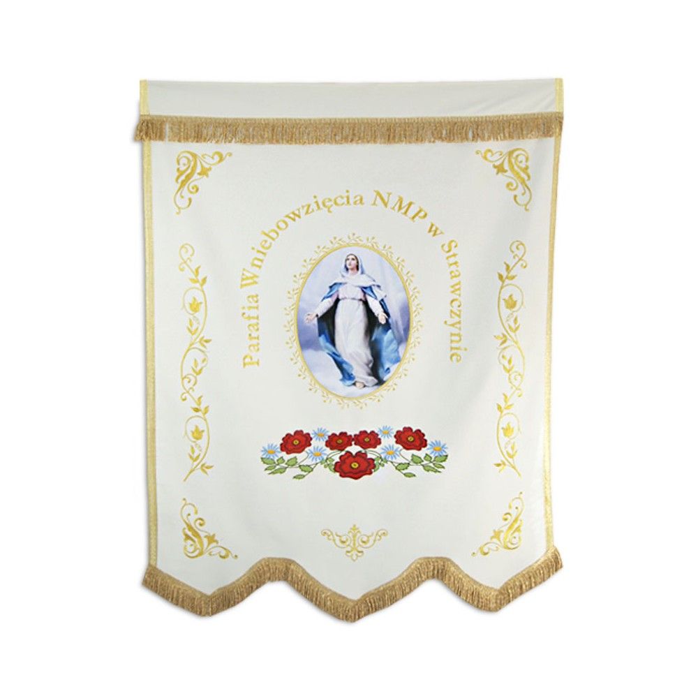 Chorągiew drukowana (Matka Boża, Św. Józef) + haftowane napisy, ornamenty - zdjęcie 2 - Chorągiew drukowana (Matka Boża, Św. Józef) + haftowane napisy, ornamenty