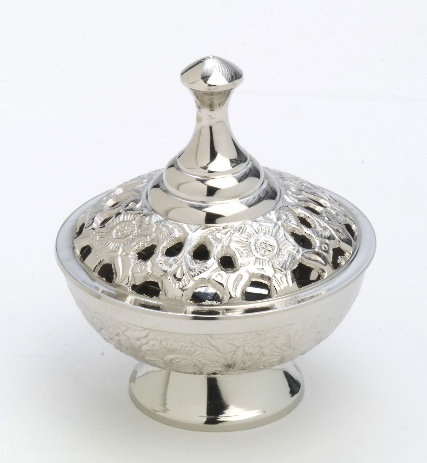 Kadzielniczka domowa srebrna, niklowana z pokrywką - 9 cm