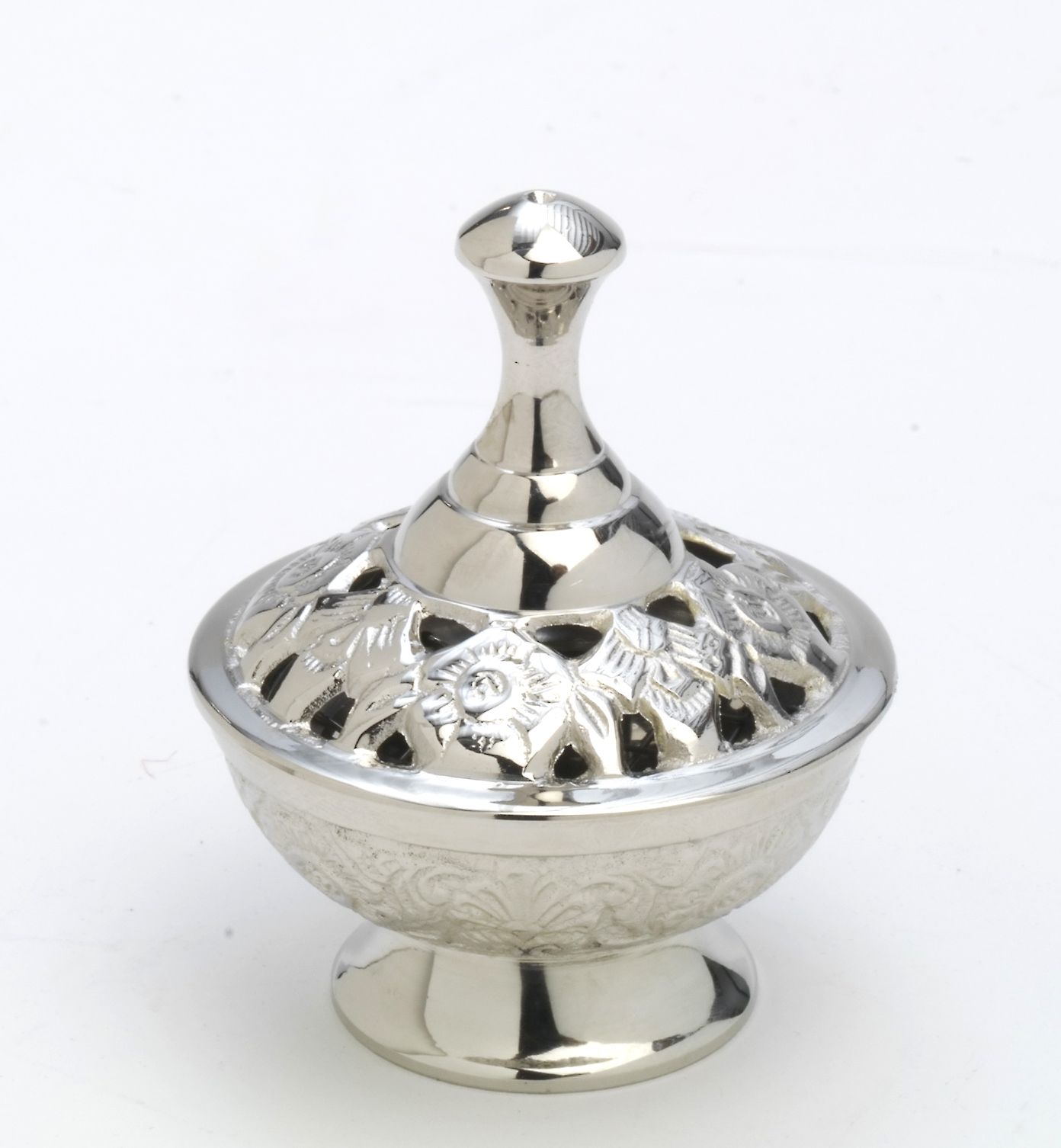 Kadzielniczka domowa srebrna, niklowana z pokrywką - 8,5 cm