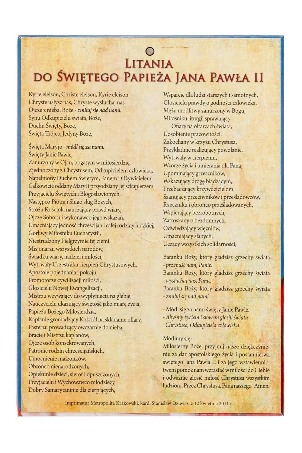 Święty Jan Paweł II Papież - Ikona dwustronna z Litanią format A4 - zdjęcie 2 - Święty Jan Paweł II Papież - Ikona dwustronna z Litanią format A4