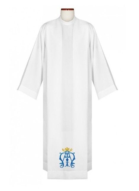 Alba kapłańska haftowany emblemat maryjny