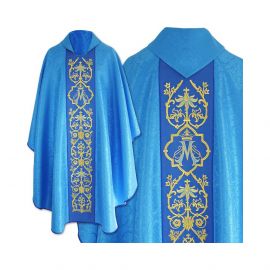 Ornat Maryjny gotycki, niebieski żakard - Ornaty Maryjne - Nowość