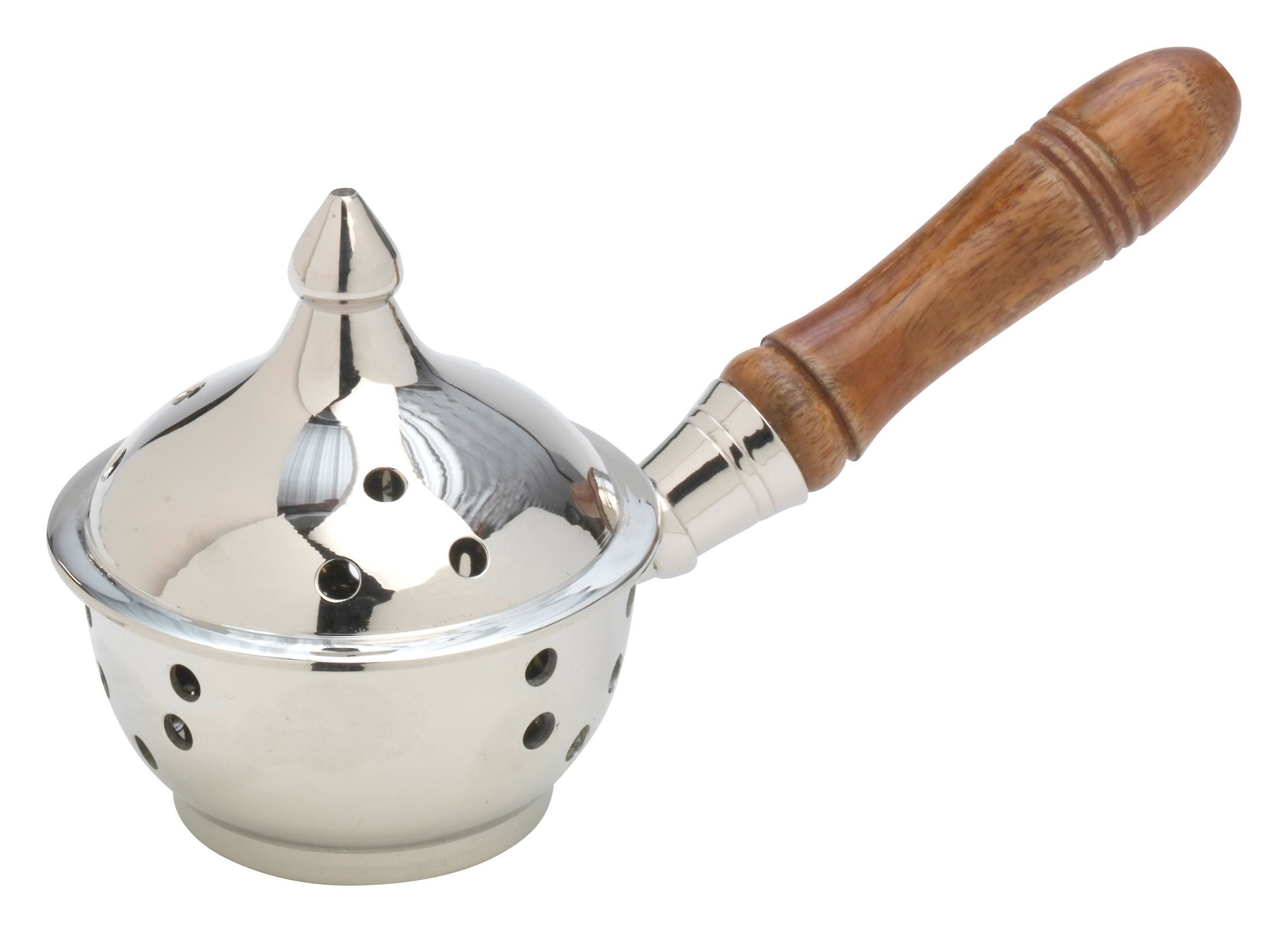 Kadzielniczka domowa z drewnianą rączką srebrna