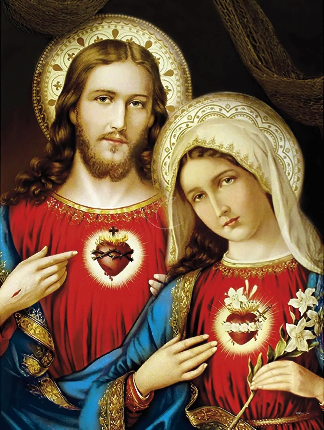 Serce Jezusa, Serce Maryi - Obraz do oprawienia format (30x40)