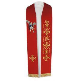 Stuła haftowana czerwona Michał Archanioł - Z POSTACIAMI - Nowość