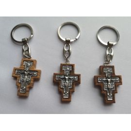 Brelok metalowy drewniany krzyż franciszkański - Breloki religijne - Nowość