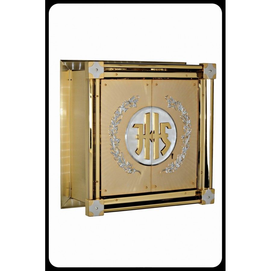 Tabernakulum mosiężne IHS + roślinne ornamenty (48)