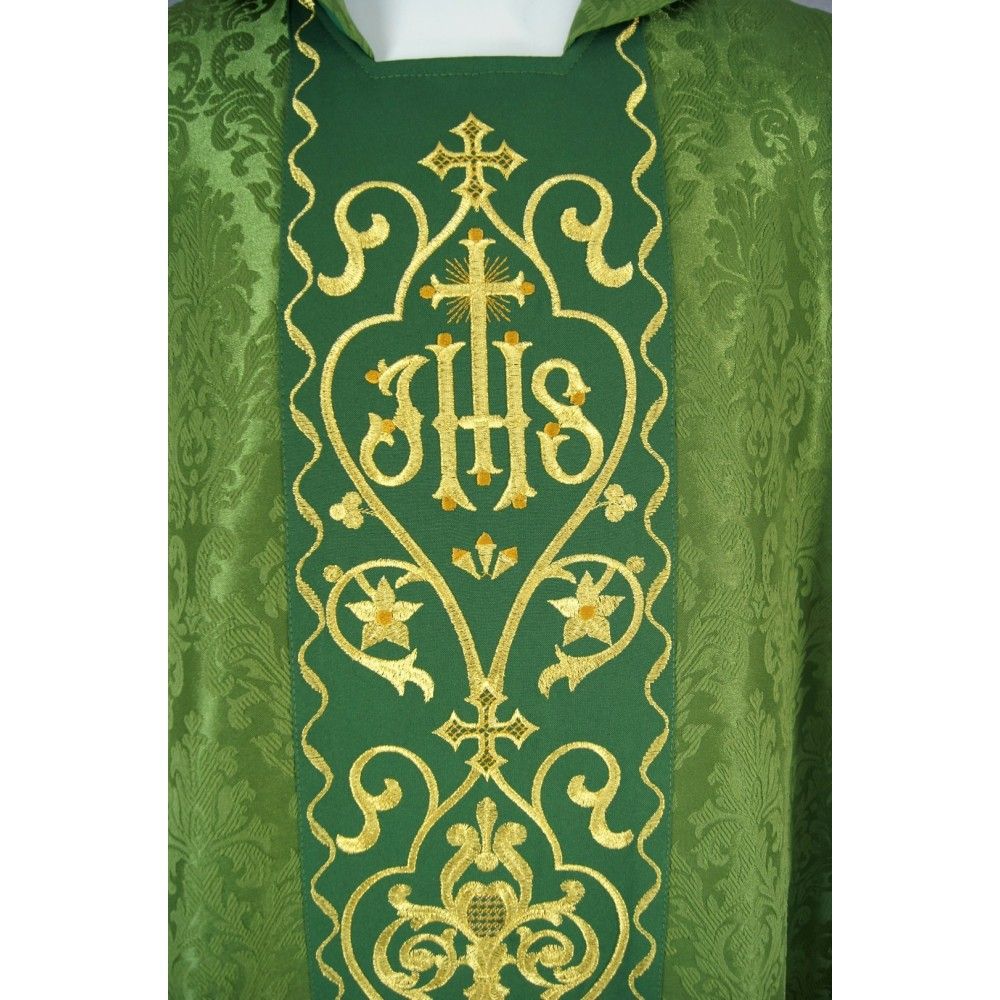 Ornat gotycki zielony, fioletowy haftowany - tkanina żakard (41) - zdjęcie 3 - Ornat gotycki zielony, fioletowy haftowany - tkanina żakard (41)