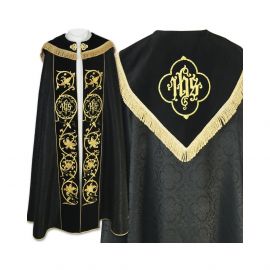Kapa czarna haftowana IHS - aksamitne pasy (78) - KAPY LITURGICZNE - Nowość