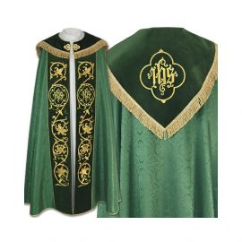 Kapa zielona haftowana IHS - aksamitne pasy (81) - KAPY LITURGICZNE - Nowość