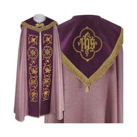 Kapa blady róż haftowana IHS - aksamitne pasy (82) - KAPY LITURGICZNE - Nowość