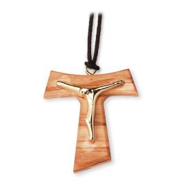 Krzyż TAU z pasyjką i rzemykiem - 4 cm - KRZYŻE, KRZYŻYKI - Nowość