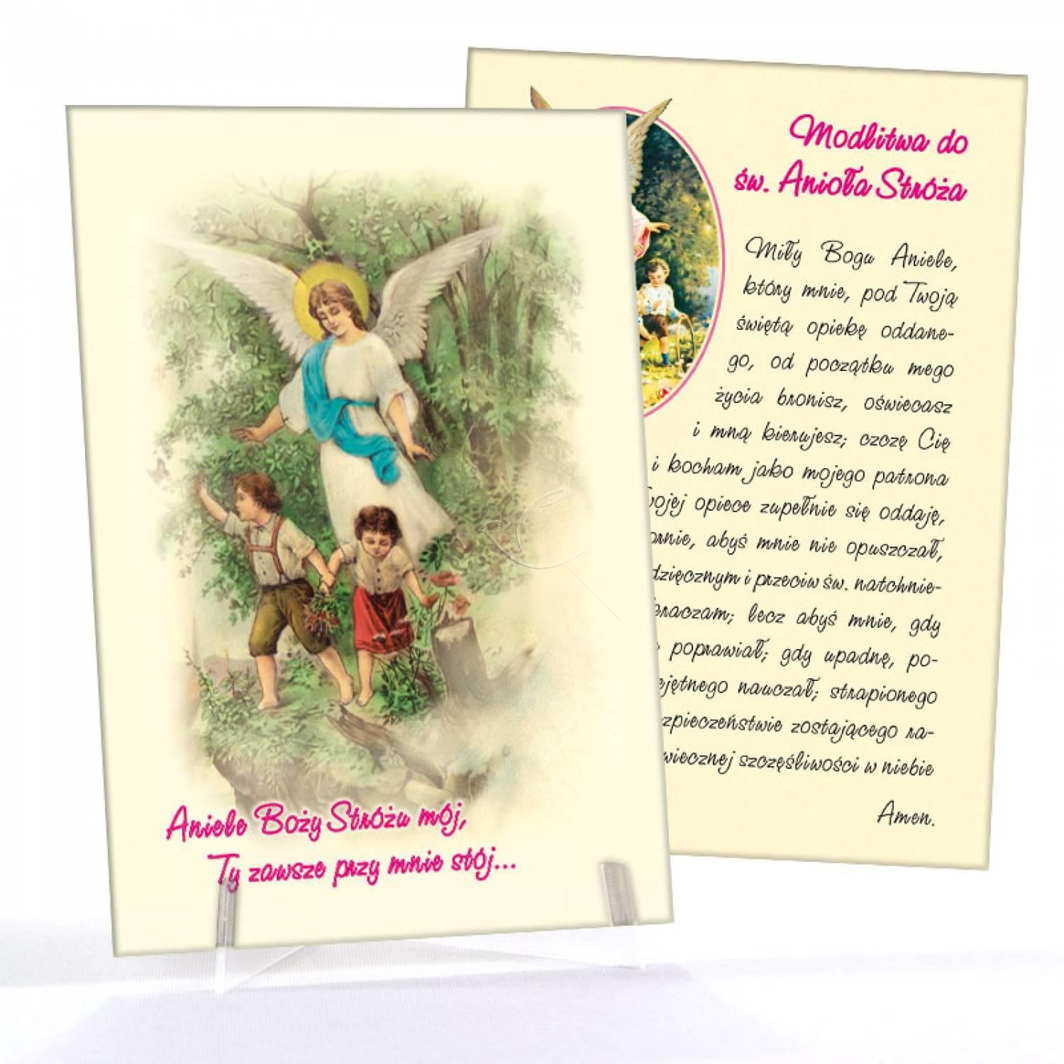 Anioł Stróż - Ikona dwustronna z modlitwą format A5 (Brokat 6)