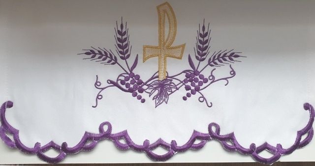 Obrus ołtarzowy haftowany - wzór eucharystyczny (215) - zdjęcie 2 - Obrus ołtarzowy haftowany - wzór eucharystyczny (215)