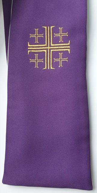 Stuła dwustronna kapłańska - biało-fioletowa (M) - KONCELEBRA