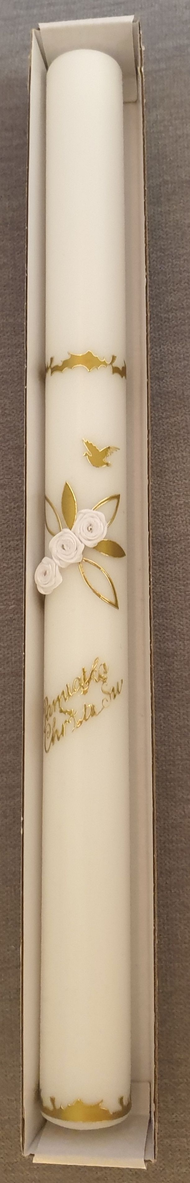 Świeca do chrztu, gładka - Trzy białe kwiatki (35) - Świece do chrztu