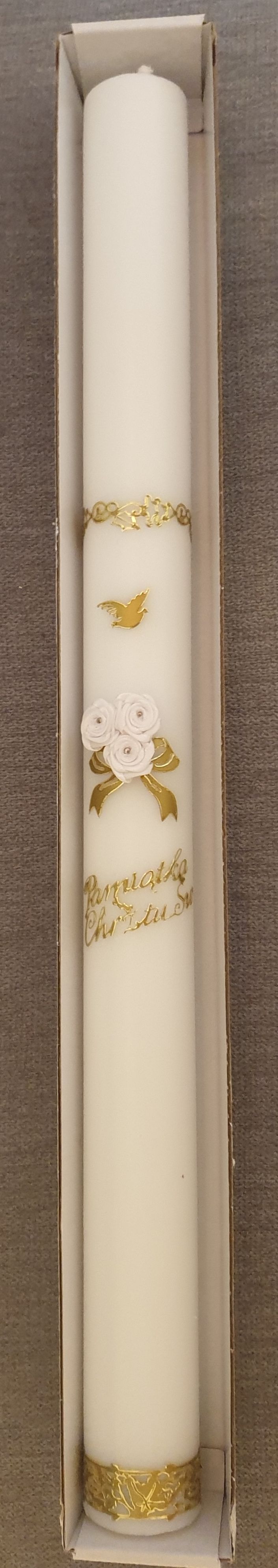 Świeca do chrztu, gładka - Trzy białe kwiatki (36) - Świece do chrztu