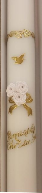 Świeca do chrztu, gładka - Trzy białe kwiatki (36) - zdjęcie 2 - Świeca do chrztu, gładka - Trzy białe kwiatki (36)