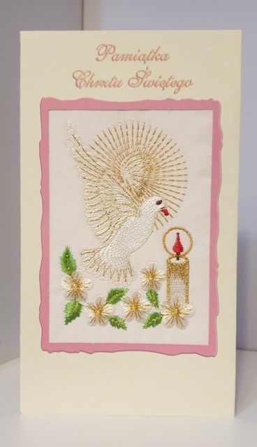 Kartka z obrazkiem haftowanym - Pamiątka Chrztu Świętego - zdjęcie 2 - Kartka z obrazkiem haftowanym - Pamiątka Chrztu Świętego