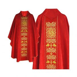 Ornat gotycki czerwony haftowany - tkanina żakard (53) - Ornaty czerwone - Nowość