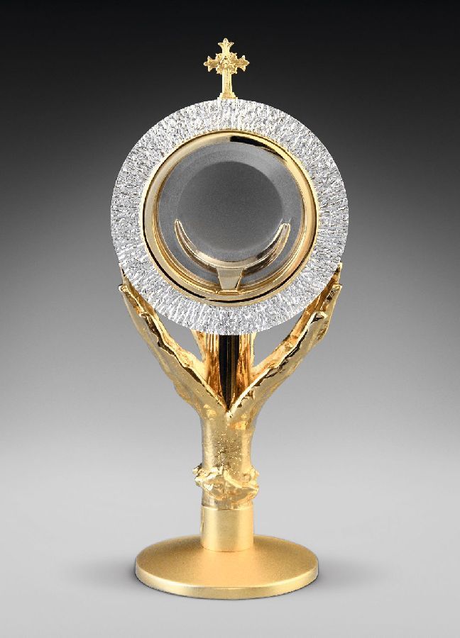 Monstrancja mosiężna, pozłacana - 31 cm (D3)