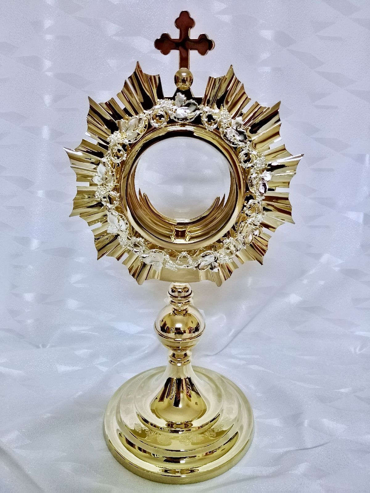 Monstrancja mosiężna, pozłacana - 38 cm (D22)