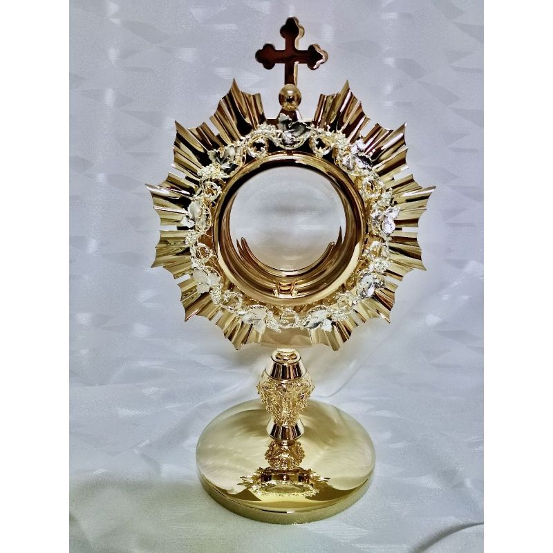 Monstrancja mosiężna, pozłacana - 32 cm (D24) - Monstrancja mosiężna, pozłacana - 32 cm (D24)