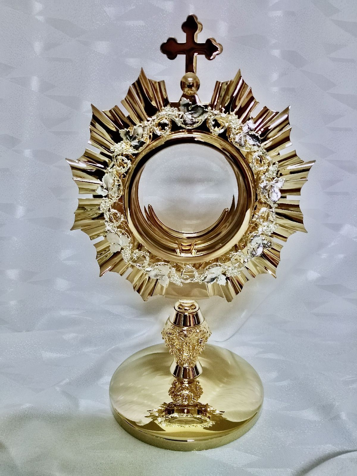 Monstrancja mosiężna, pozłacana - 32 cm (D24)