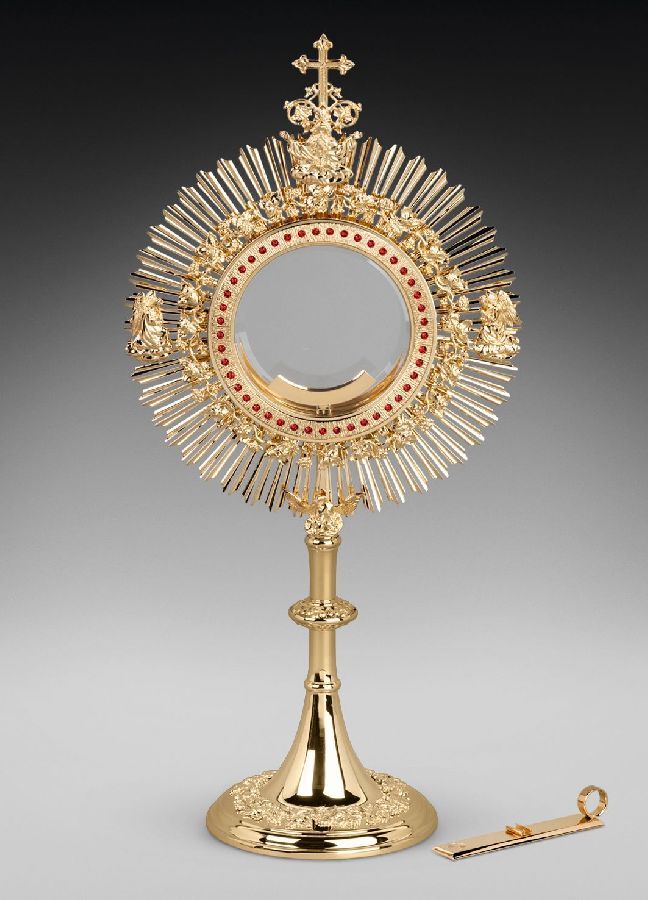 Monstrancja mosiężna luna 16 cm, pozłacana - 70 cm (D30)