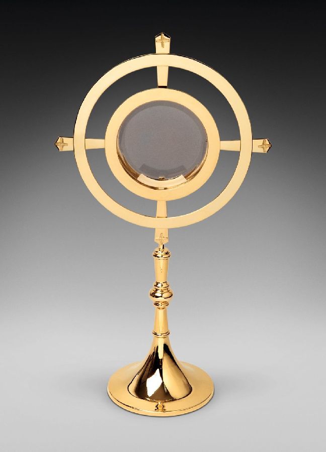 Monstrancja mosiężna luna 16 cm, pozłacana - 66 cm (D31)