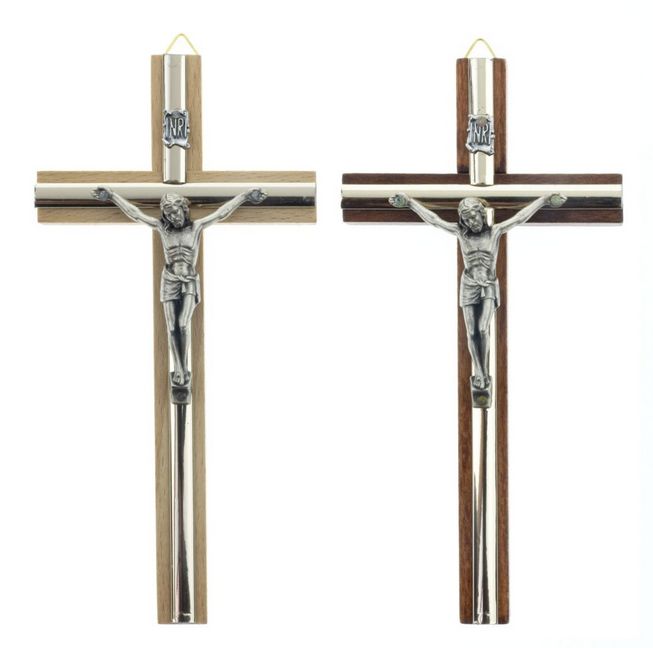 Krzyż drewniany na ścianę z ozdobną listwą - 16 cm