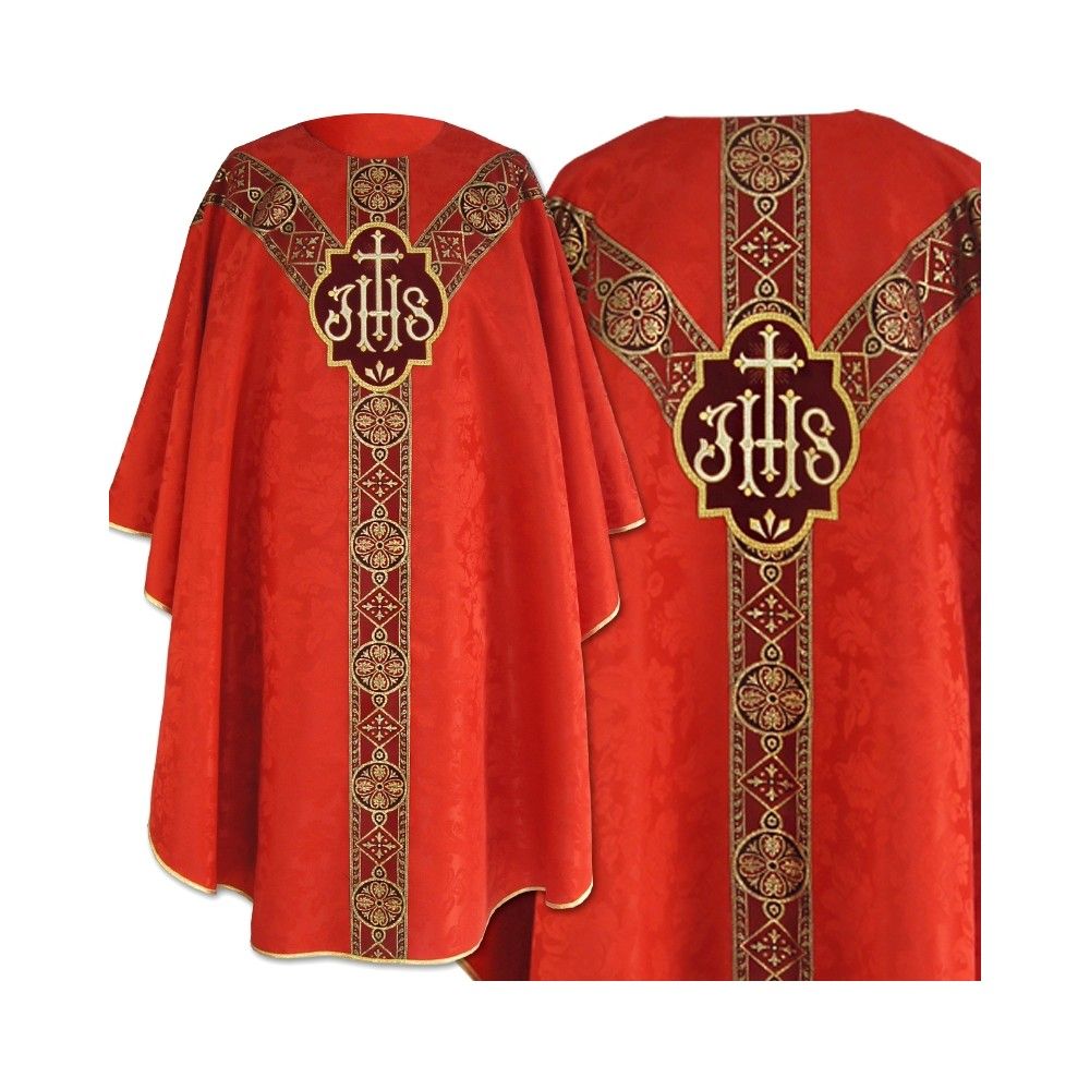 Ornat semi gotycki czerwony - tkanina żakard (63)